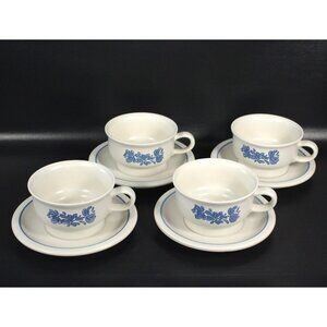 Vintage Pfaltzgraff Yorktowne Stoneware Flat Cup and Saucer, Set of 4